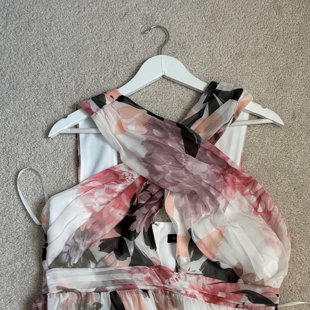 Le Chateau Floral Chiffon Dress - Pink and White